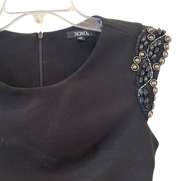 XOXO Semi Formal Black Cocktail Dress with Embellished Sleeves Vintage Y2K - Picture 6 of 9